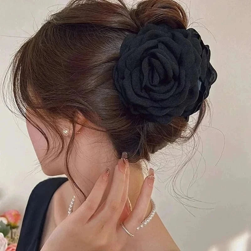 French Romantic Rose Flower Hair Clip Women Elegant Large Shark Clip Hair Claw Ponytail Barrettes Girl Hair Accessories Headwear Namahfad
