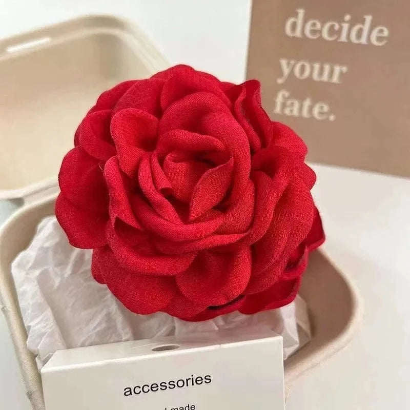 French Romantic Rose Flower Hair Clip Women Elegant Large Shark Clip Hair Claw Ponytail Barrettes Girl Hair Accessories Headwear Namahfad
