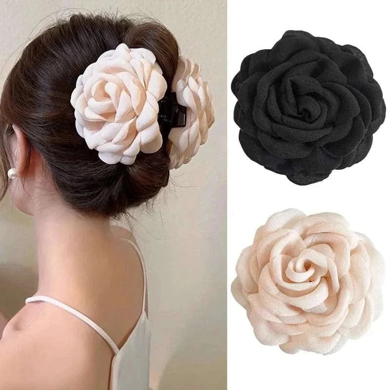 French Romantic Rose Flower Hair Clip Women Elegant Large Shark Clip Hair Claw Ponytail Barrettes Girl Hair Accessories Headwear Namahfad