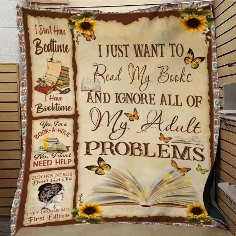 Vintage Bookworm Club Print Throw Blanket - Retro Reader Aesthetic Pattern Soft Lightweight Accent for Sofa Bed Travel Office