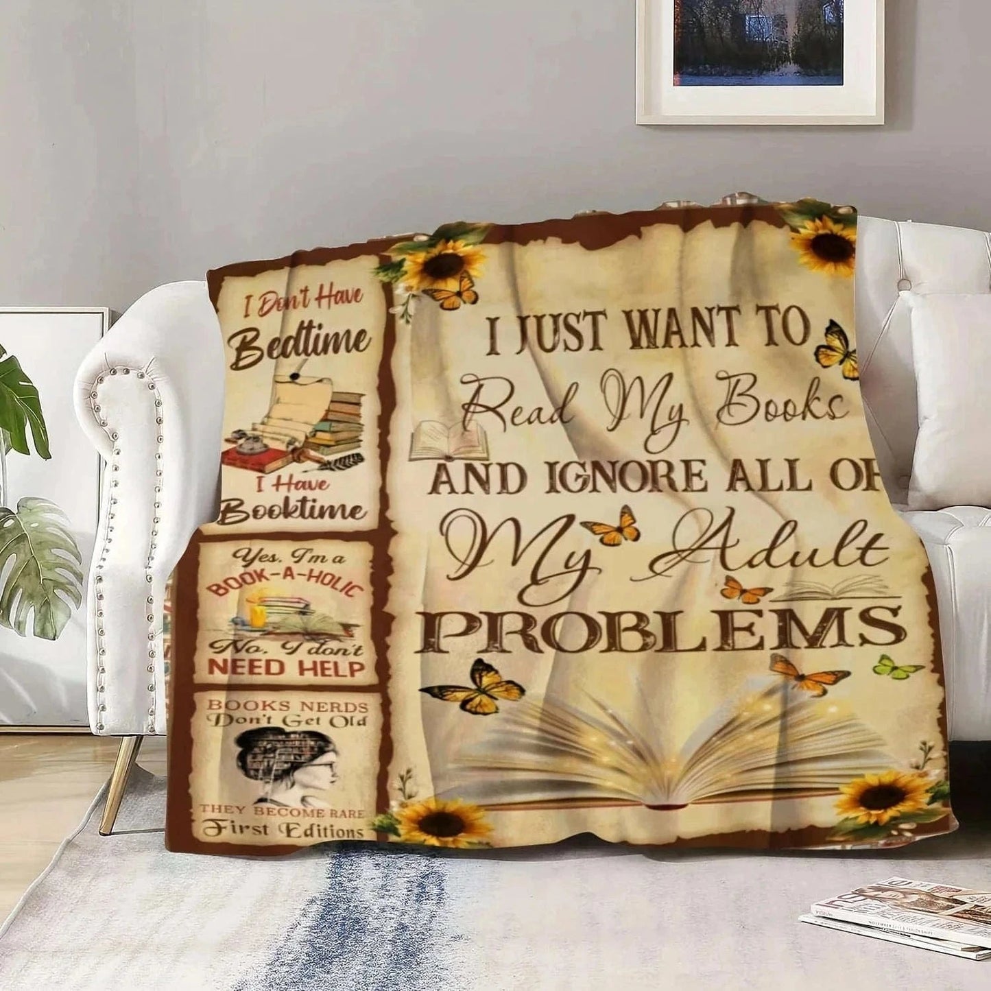 Vintage Bookworm Club Print Throw Blanket - Retro Reader Aesthetic Pattern Soft Lightweight Accent for Sofa Bed Travel Office Namahfad
