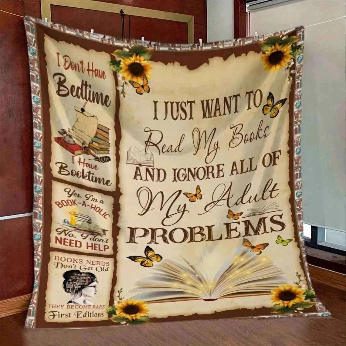 Vintage Bookworm Club Print Throw Blanket - Retro Reader Aesthetic Pattern Soft Lightweight Accent for Sofa Bed Travel Office