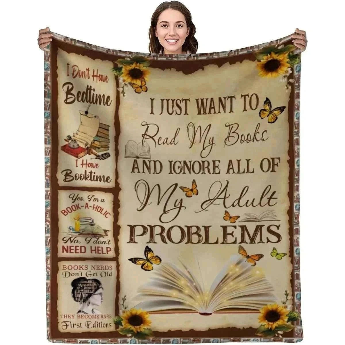 Vintage Bookworm Club Print Throw Blanket - Retro Reader Aesthetic Pattern Soft Lightweight Accent for Sofa Bed Travel Office