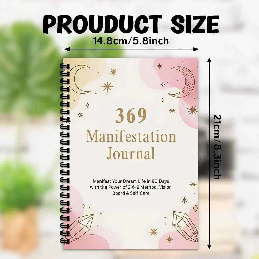 1PC Pink and Gold Crystal Themed Spiral Notebooks, Gentle 369 Manifestation Journal, for Personal Positive Energy Attracting