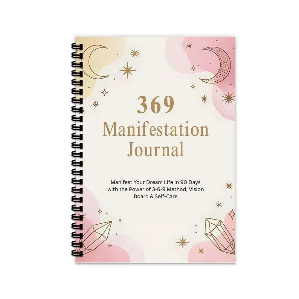 1PC Pink and Gold Crystal Themed Spiral Notebooks, Gentle 369 Manifestation Journal, for Personal Positive Energy Attracting Namahfad