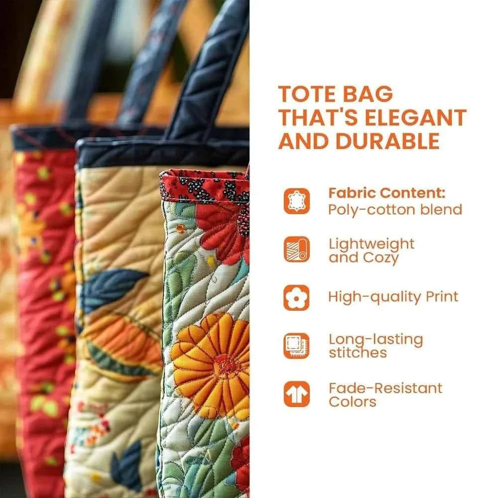 Vintage Women Quilted Tote Bag Lightweight Cotton Travel Handbag 2D Printed Patterns Large Capacity Canvas Shoulder Bag