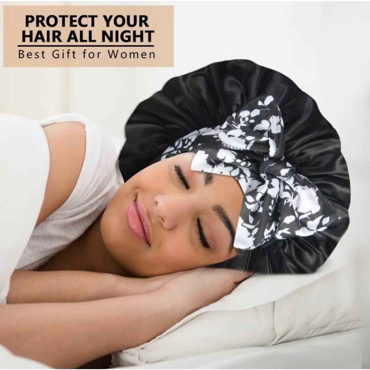 Printed Satin Satin Ladies Enlarged Sleeping Hat Breathable Ladies Sleeping Hat Fixed Adjustable Elastic Shower Cap Bonnet Casual Comfortable Hair Care Bonnet, Soft Sleeping Bonnet for Women & Girls