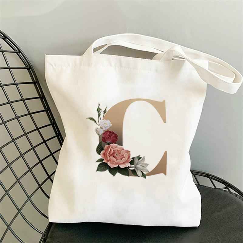 Monogram Flower Print Single Shoulder Canvas Bag