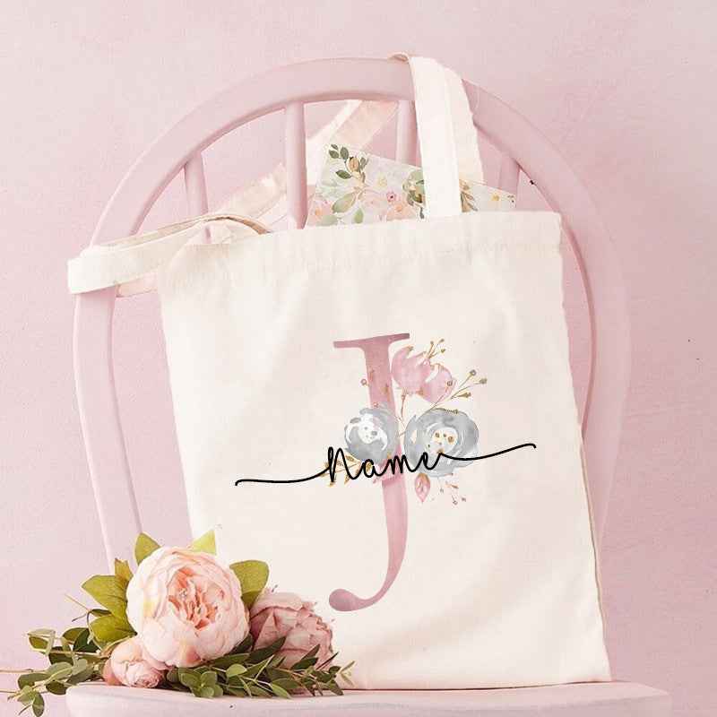 Monogrammed Canvas Bag Women's Letter Print Tote