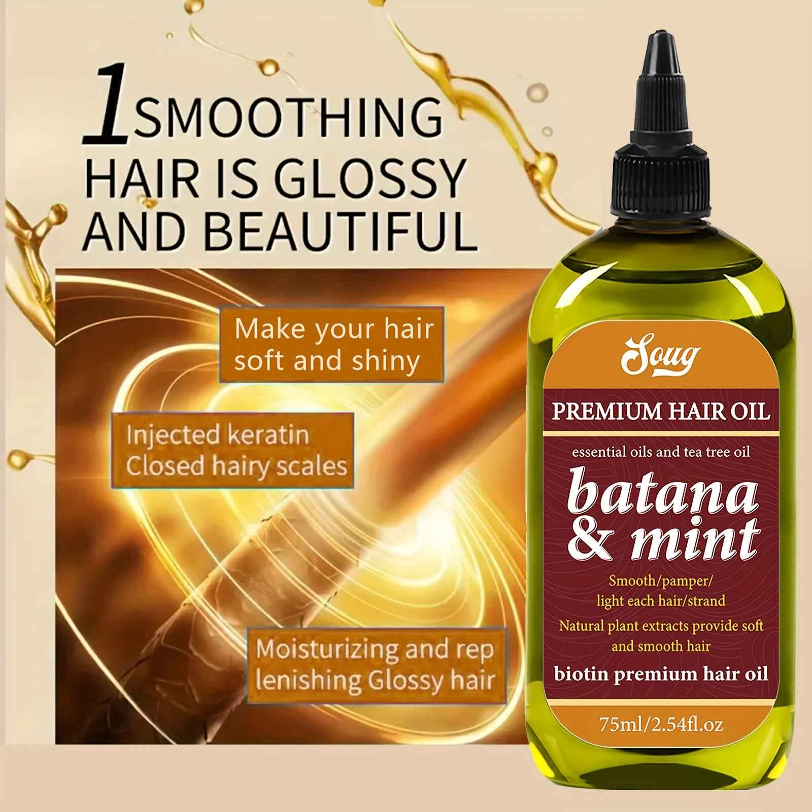 [Unisex Moisturizing Hair Care] 1 Bottle Unisex Adult Hair Care Oil, 75ml/2.54fl.oz - Pure Argan Oil with Tea Tree, Moisturizing & Smoothing, Suitable for All Hair Types, Enhances Gloss & Shine, Ideal Christmas Gift