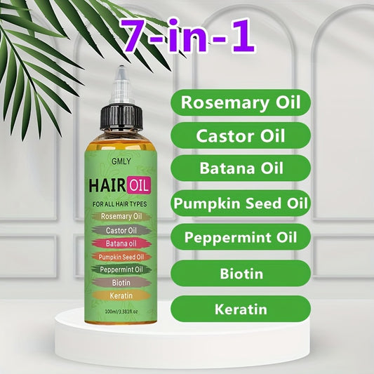 [Smoothing Hair Oil] Moisturizing & Smoothing 100ml Rosemary Hair Oil | Contains Castor Oil, Batana Oil, Pumpkin Seed Oil, Peppermint Oil, Biotin, Keratin, Leave-in conditioner, Strengthen Hair, Anti-Frizz for All Hair Types,
