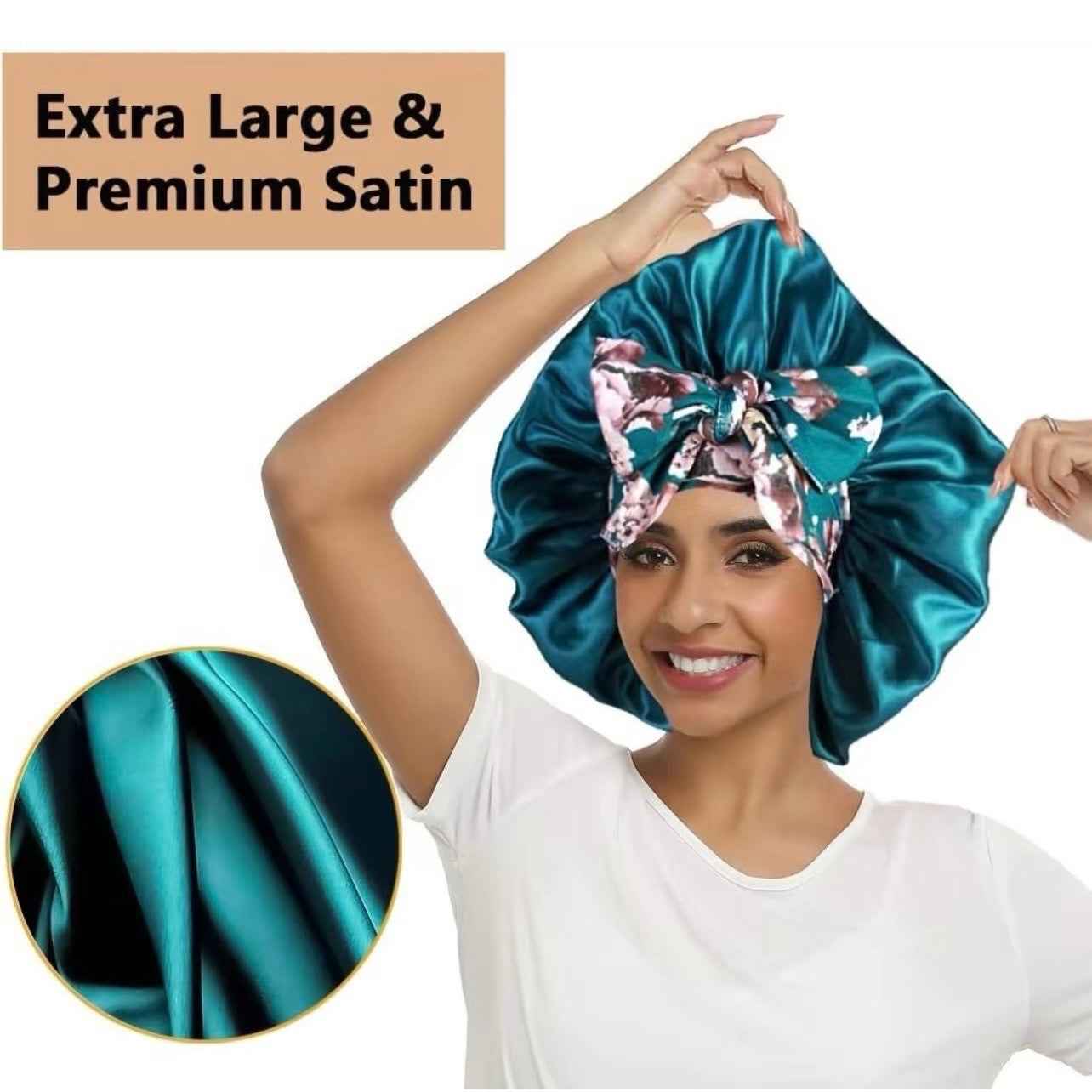 Printed Satin Satin Ladies Enlarged Sleeping Hat Breathable Ladies Sleeping Hat Fixed Adjustable Elastic Shower Cap Bonnet Casual Comfortable Hair Care Bonnet, Soft Sleeping Bonnet for Women & Girls