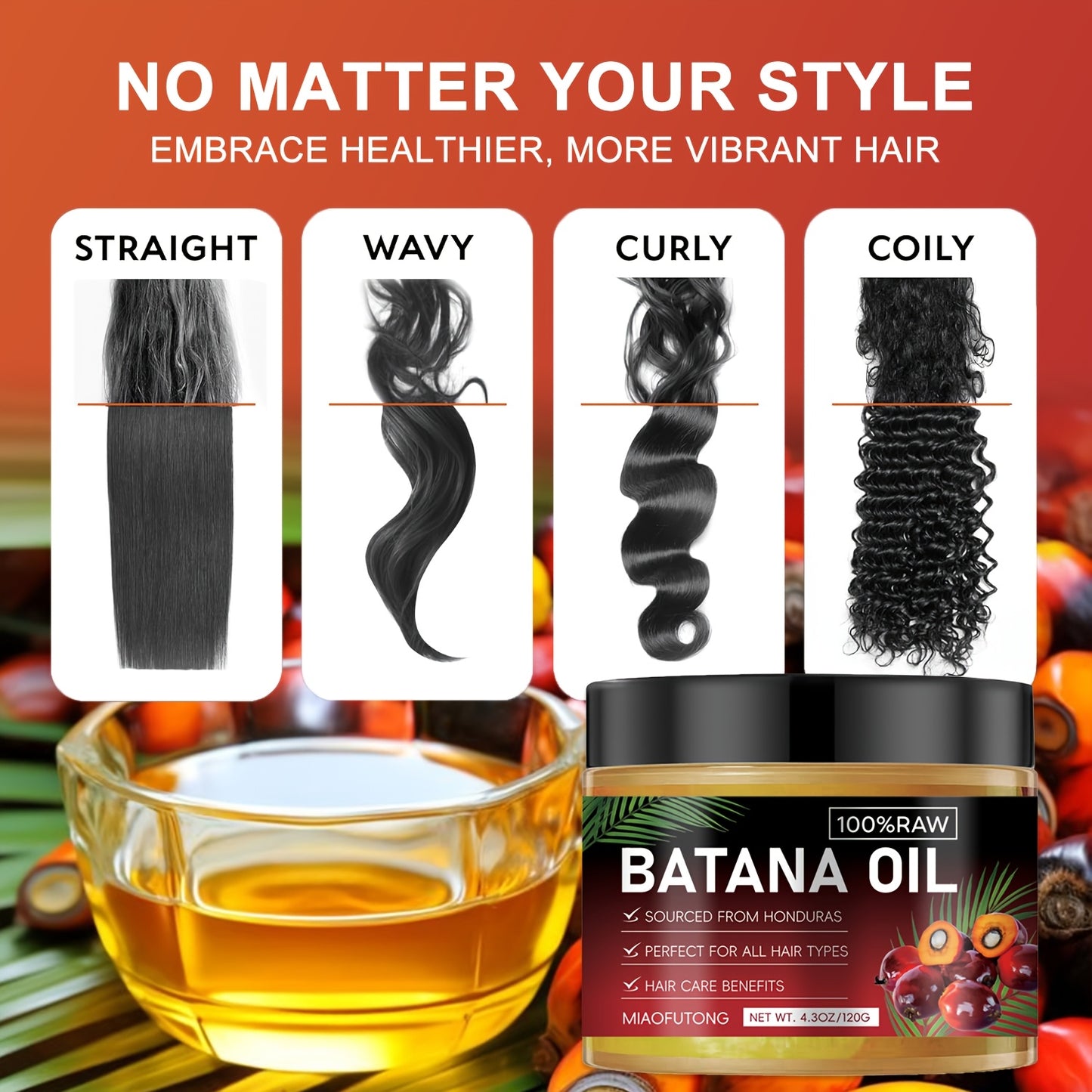 [Honduras Batana Hair Oil] 2pcs Honduras Batana Hair Oil, pure cold-pressed extract, unrefined, moisturizes the scalp and hair, strengthens hair, prevents breakage and split ends, enhances shine, suitable for dry, damaged hai