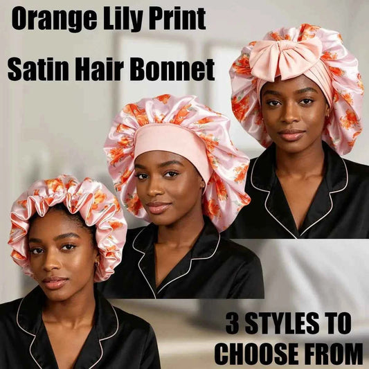 Floral Satin Bonnet for Women – Large Sleep Cap for Curly Hair - Namahfad
