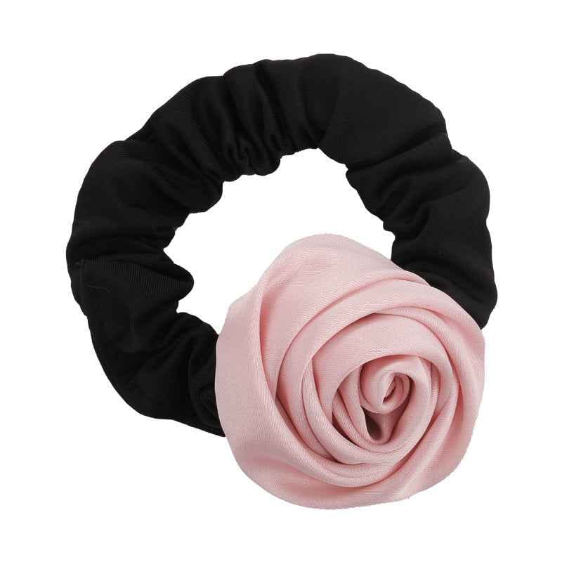 Handmade Satin Rose Hair Ring – High Elasticity Elegant Hair Accessory for Women