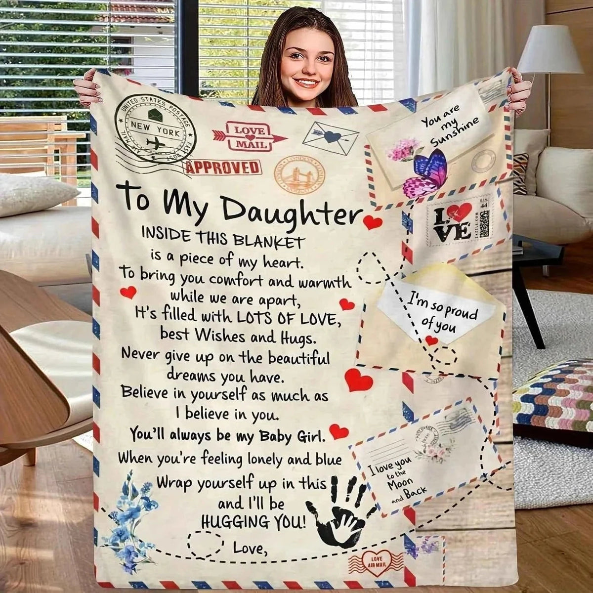 To My Daughter Love Letter Blanket - Heartwarming Message & Vintage Envelope Design for Emotional Gifts & Cozy Nights