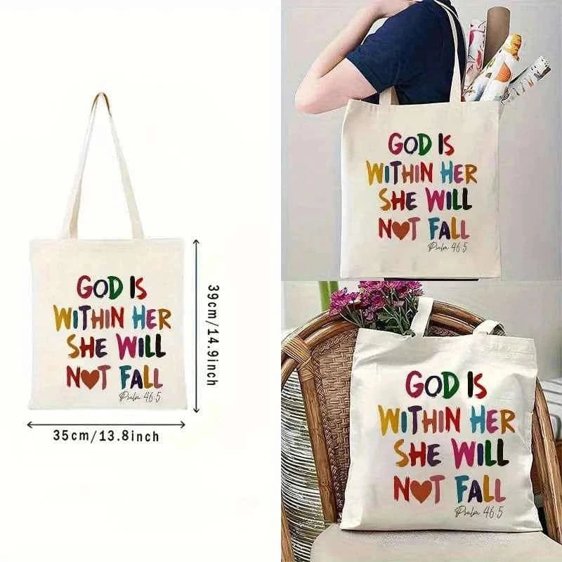 1pc Bible Verse Themed Tote Shopping Bag, Suitable for Daily Use, Shopping, Church, Travel, An Inspirational Gift for Christians