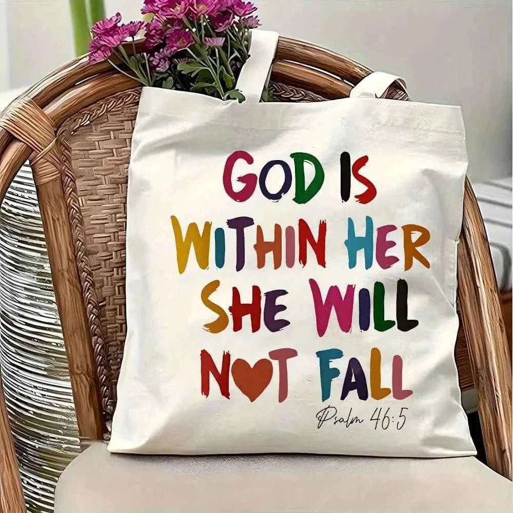 1pc Bible Verse Themed Tote Shopping Bag, Suitable for Daily Use, Shopping, Church, Travel, An Inspirational Gift for Christians