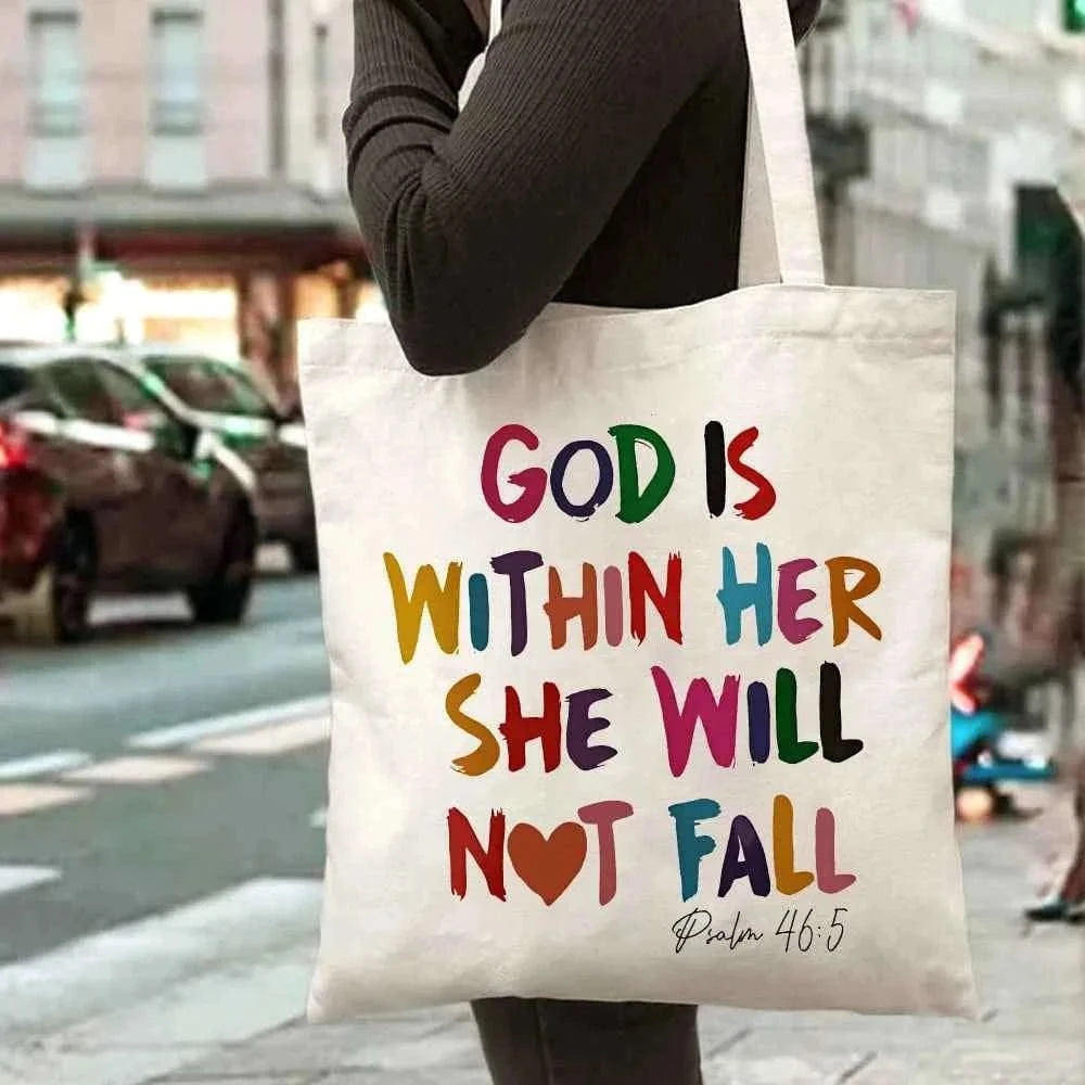 1pc Bible Verse Themed Tote Shopping Bag, Suitable for Daily Use, Shopping, Church, Travel, An Inspirational Gift for Christians
