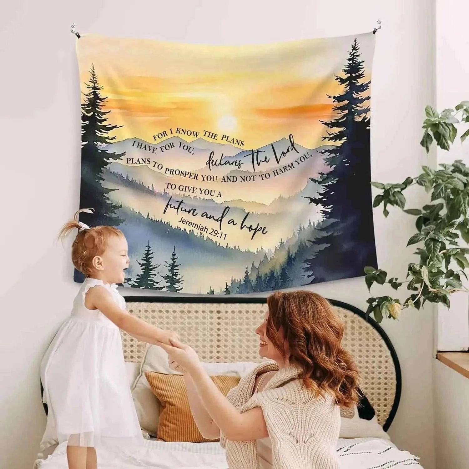 Inspirational Scripture Tapestry Jeremiah 29 11 Christian Wall Hanging Forest Mountain Landscape Boho Home Decor Gift Art
