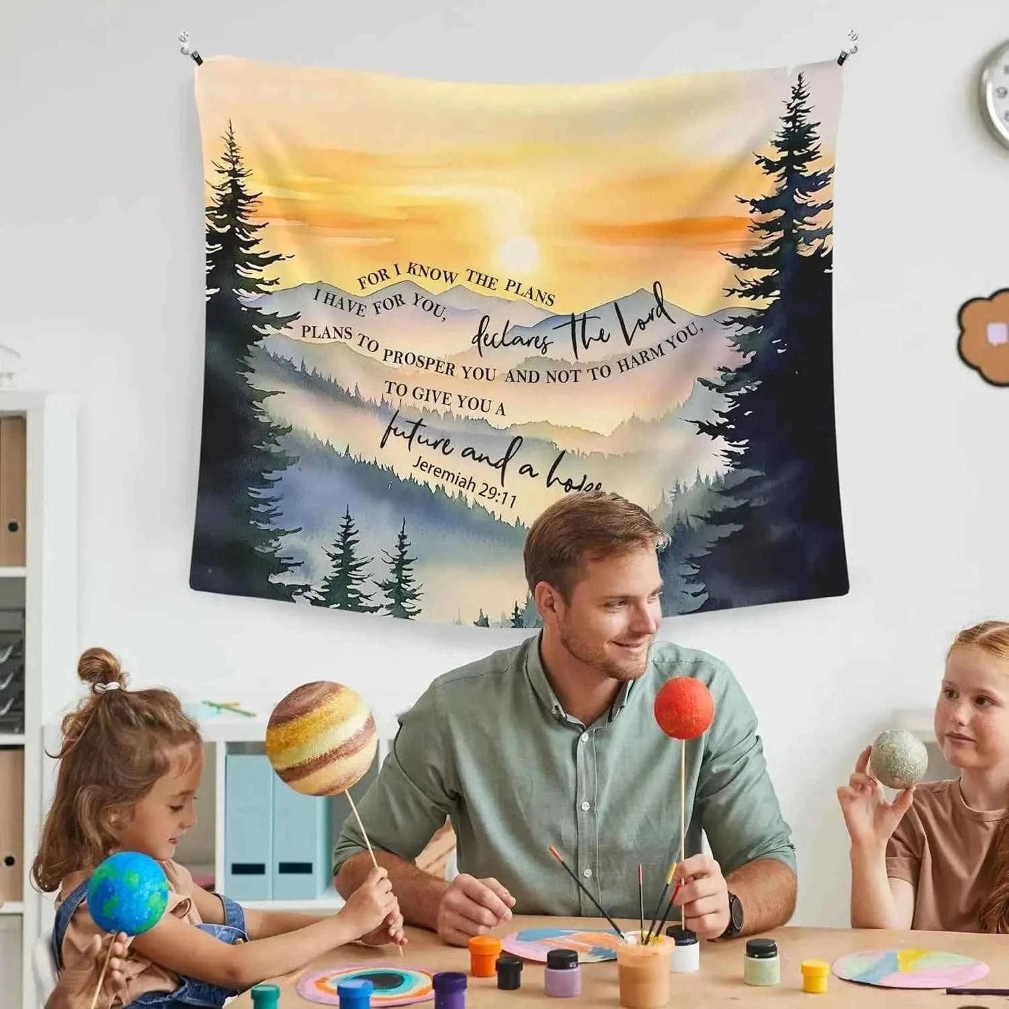 Inspirational Scripture Tapestry Jeremiah 29 11 Christian Wall Hanging Forest Mountain Landscape Boho Home Decor Gift Art