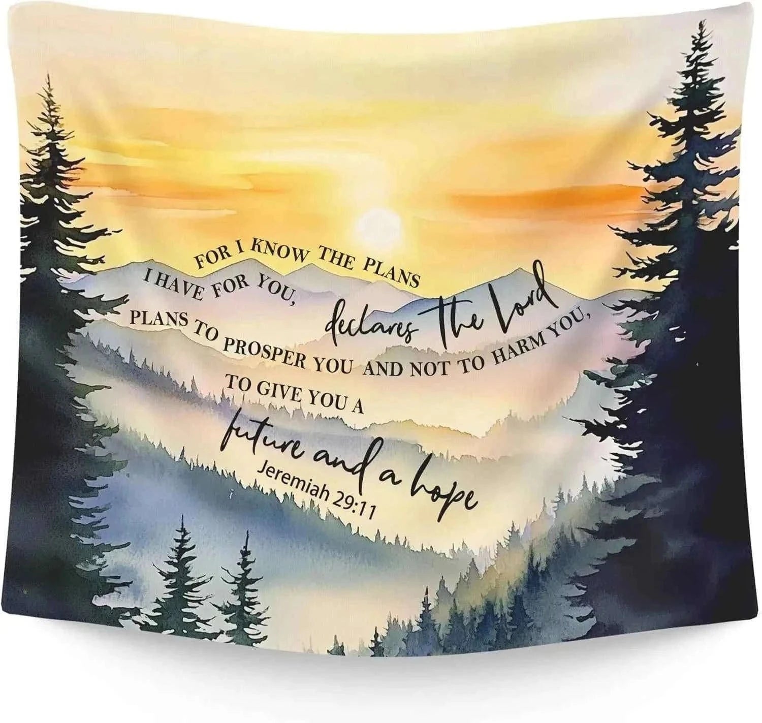 Inspirational Scripture Tapestry Jeremiah 29 11 Christian Wall Hanging Forest Mountain Landscape Boho Home Decor Gift Art