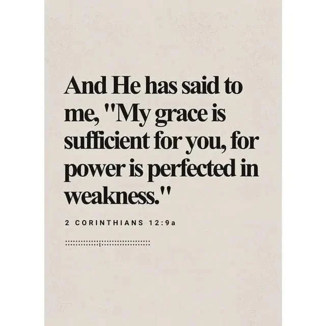 Bible verse canvas print: “My grace is sufficient… power in weakness.” 2 Corinthians 12:9a