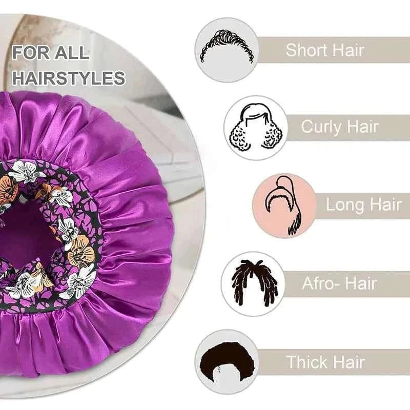 Large Women Satin Bonnet Night Hat Flower Print Elastic Wide Band Sleeping Cap Women Hair Care Shower Cap Hats Head Wrap