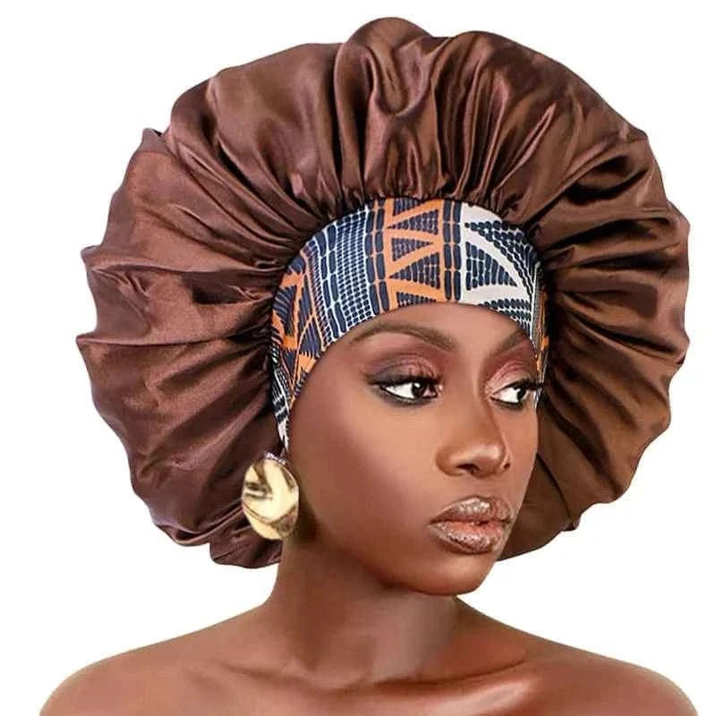 Large Women Satin Bonnet Night Hat Flower Print Elastic Wide Band Sleeping Cap Women Hair Care Shower Cap Hats Head Wrap
