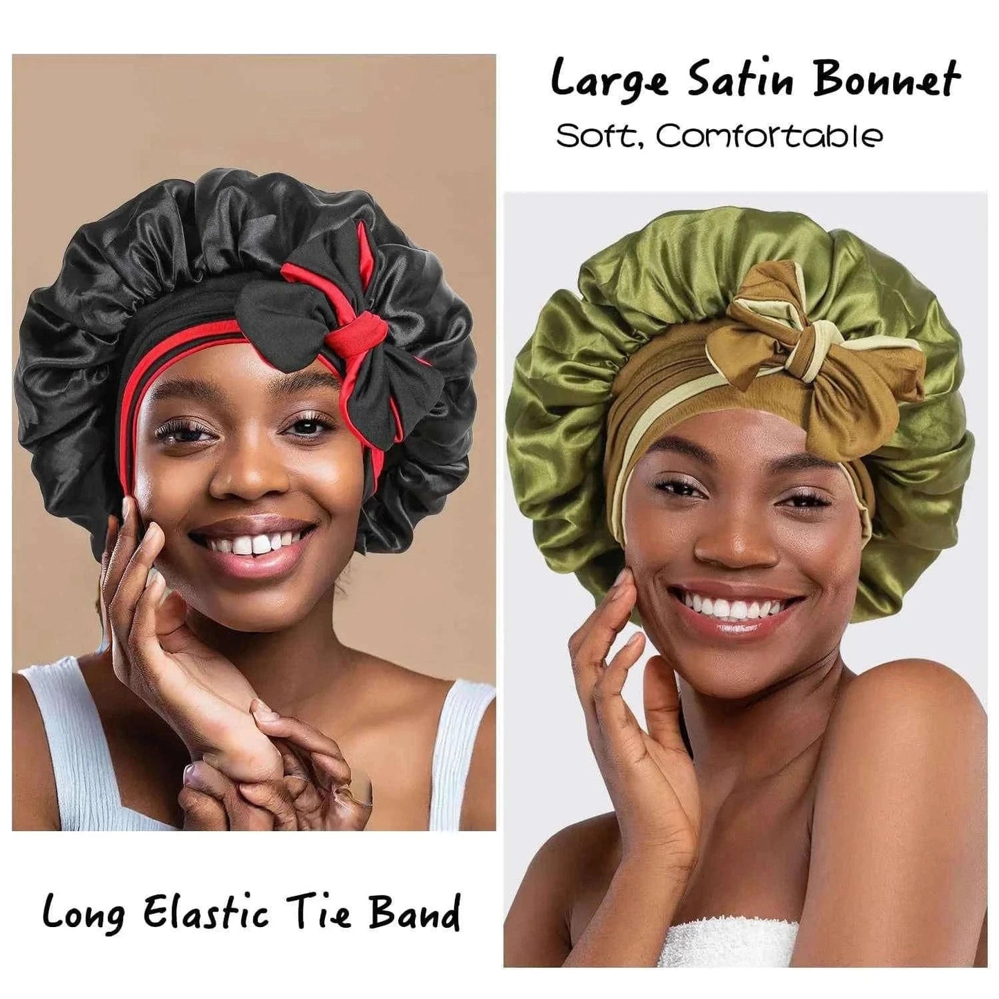 Reversible Faux Satin Sleep Cap, Suitable for Women's Sleep use - Double-Layer and colorful satin sleep cap, adjustable hair cap
