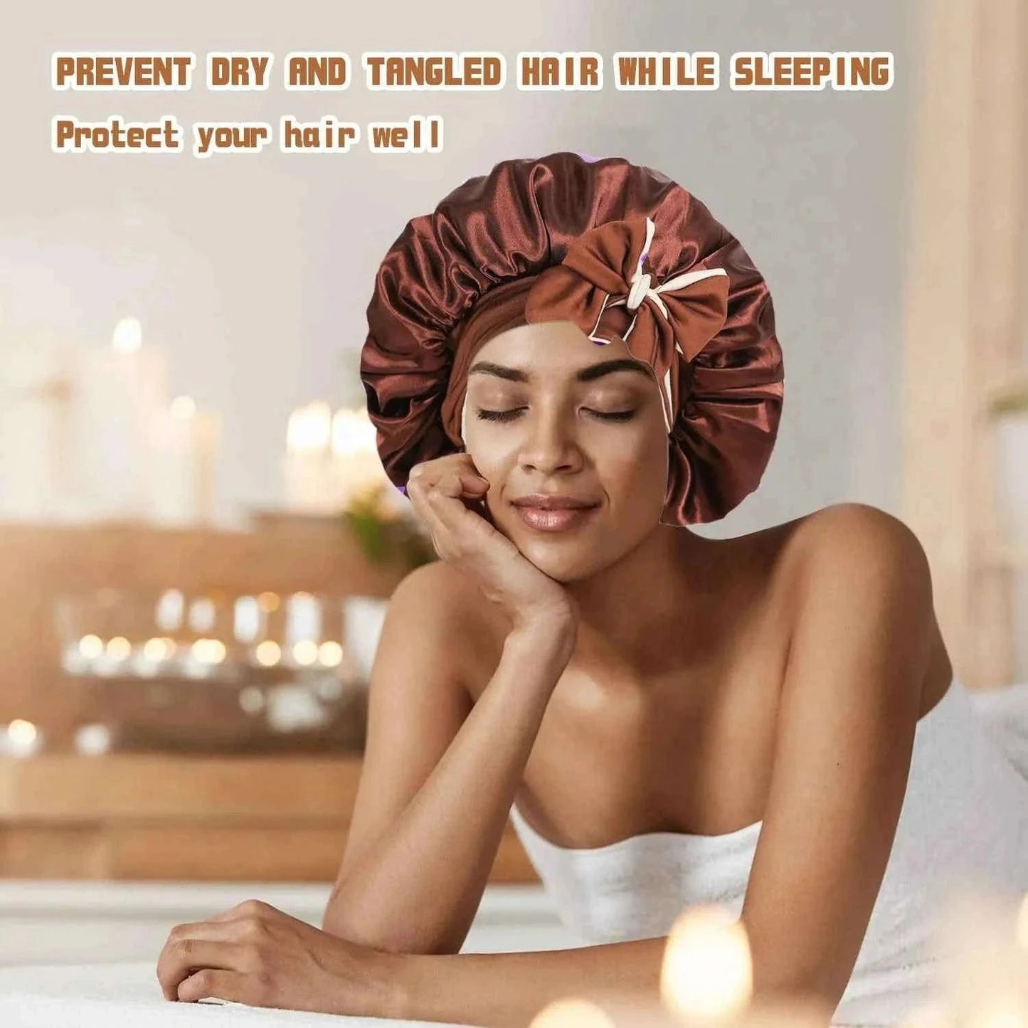 Reversible Faux Satin Sleep Cap, Suitable for Women's Sleep use - Double-Layer and colorful satin sleep cap, adjustable hair cap