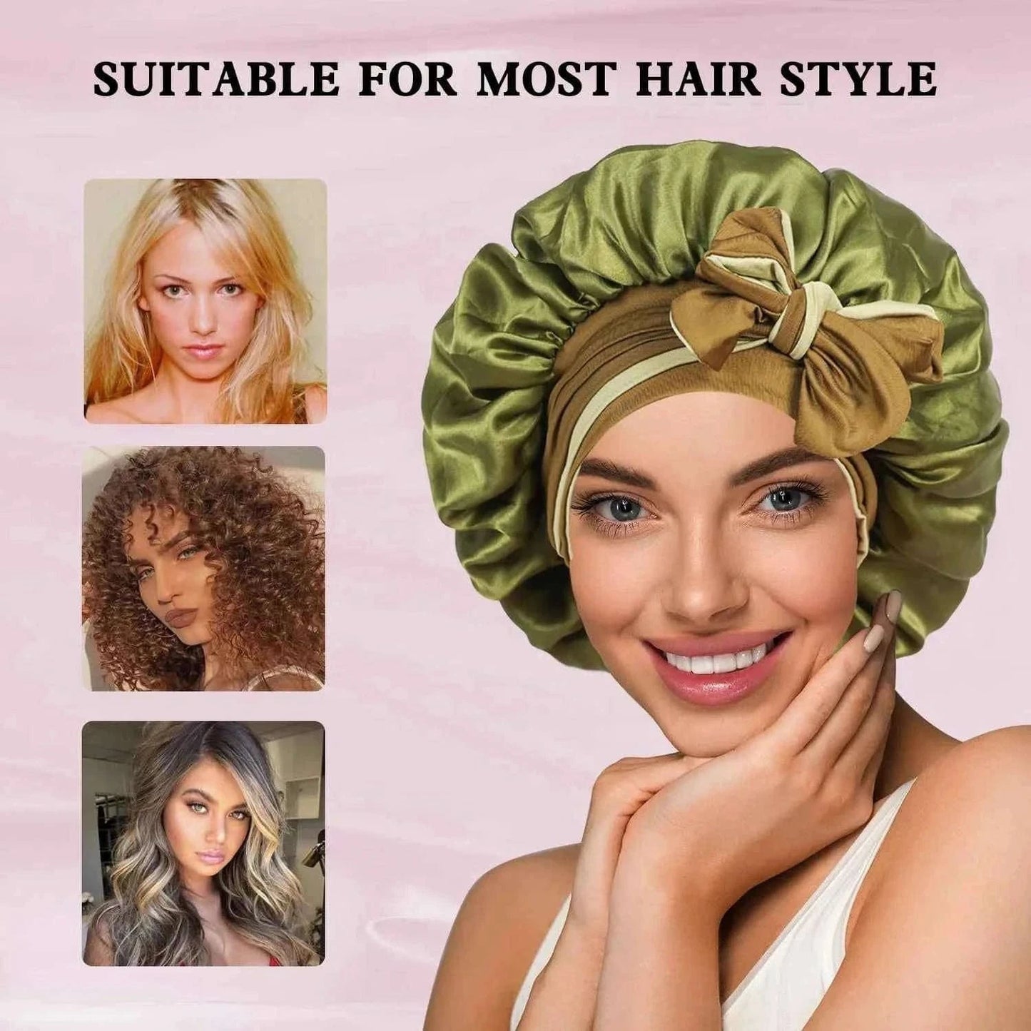 Reversible Faux Satin Sleep Cap, Suitable for Women's Sleep use - Double-Layer and colorful satin sleep cap, adjustable hair cap