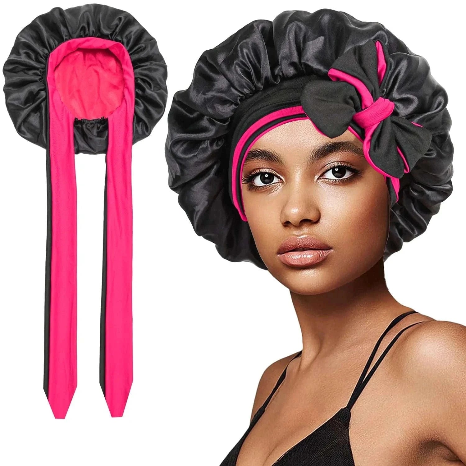 Reversible Faux Satin Sleep Cap, Suitable for Women's Sleep use - Double-Layer and colorful satin sleep cap, adjustable hair cap Namahfad