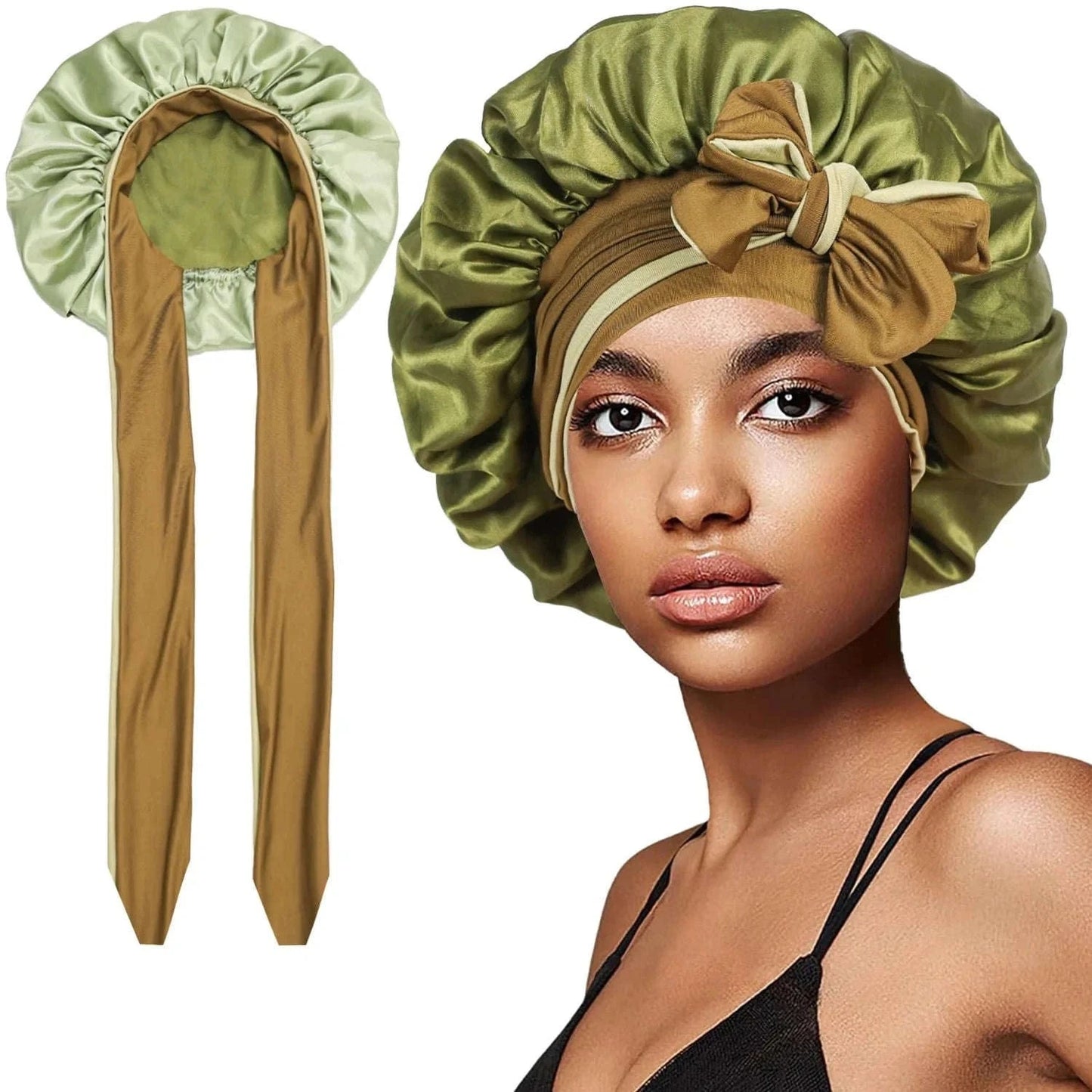 Reversible Faux Satin Sleep Cap, Suitable for Women's Sleep use - Double-Layer and colorful satin sleep cap, adjustable hair cap Namahfad
