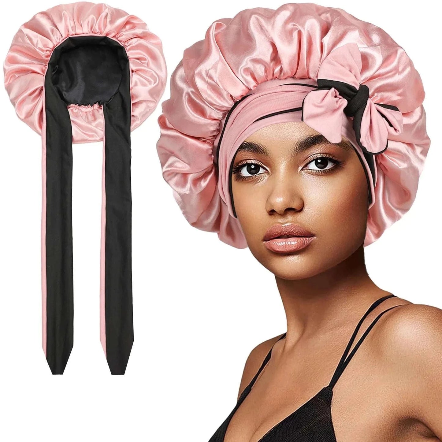 Reversible Faux Satin Sleep Cap, Suitable for Women's Sleep use - Double-Layer and colorful satin sleep cap, adjustable hair cap Namahfad