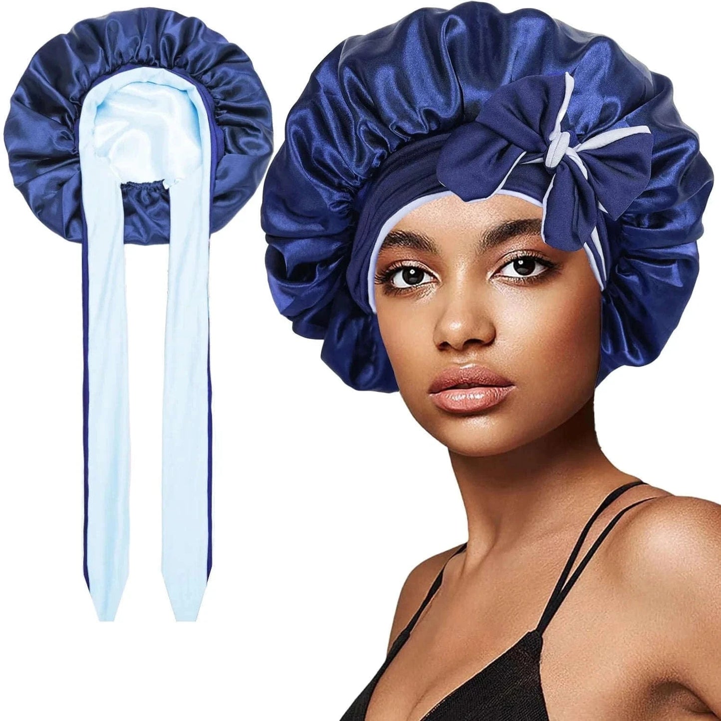 Reversible Faux Satin Sleep Cap, Suitable for Women's Sleep use - Double-Layer and colorful satin sleep cap, adjustable hair cap Namahfad