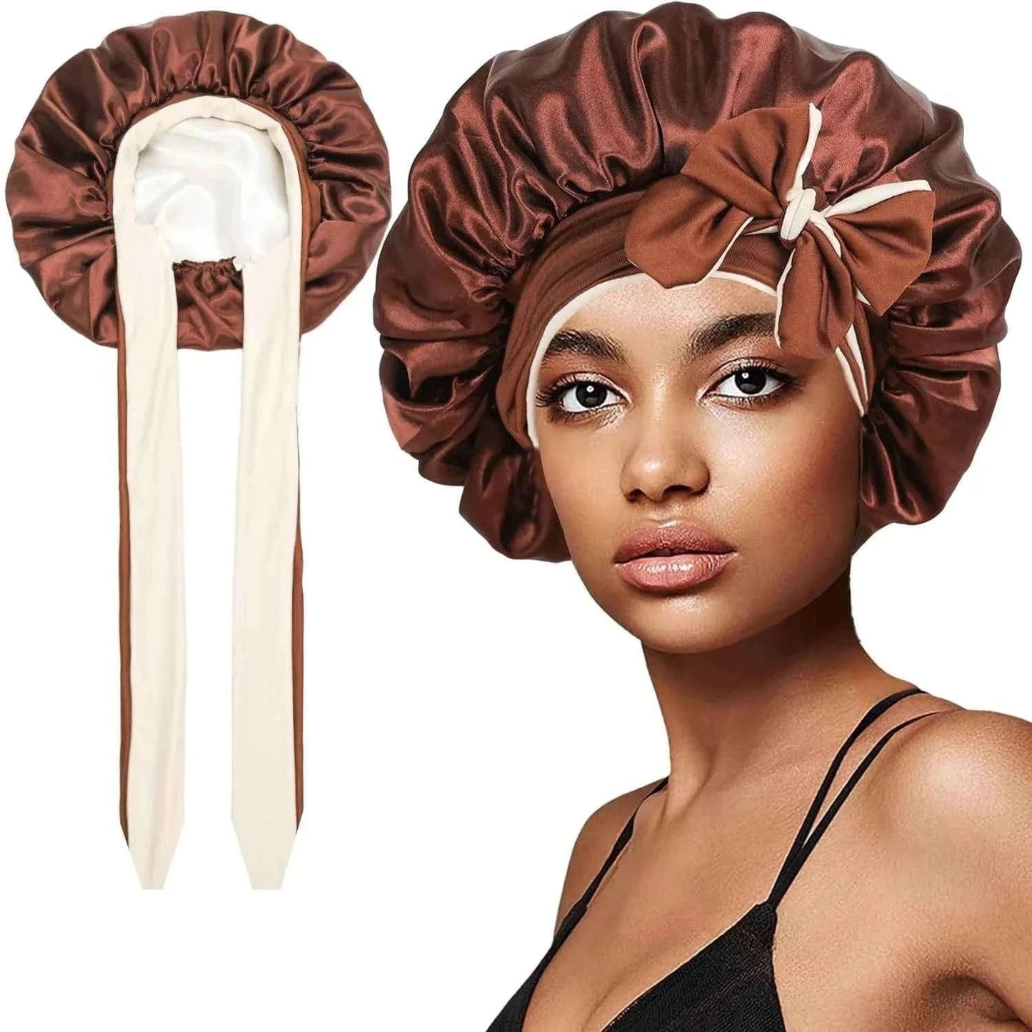 Reversible Faux Satin Sleep Cap, Suitable for Women's Sleep use - Double-Layer and colorful satin sleep cap, adjustable hair cap