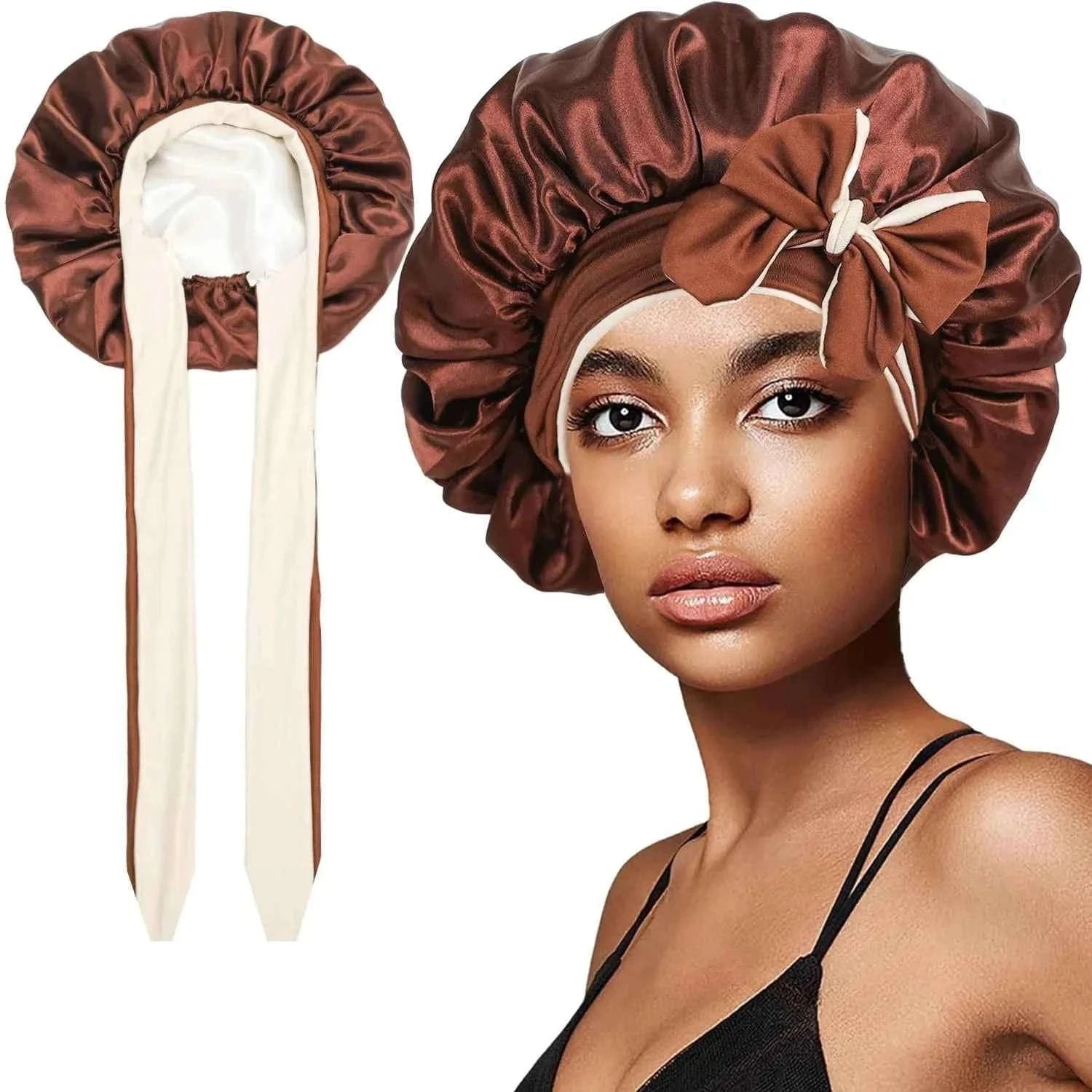 Reversible Faux Satin Sleep Cap, Suitable for Women's Sleep use - Double-Layer and colorful satin sleep cap, adjustable hair cap