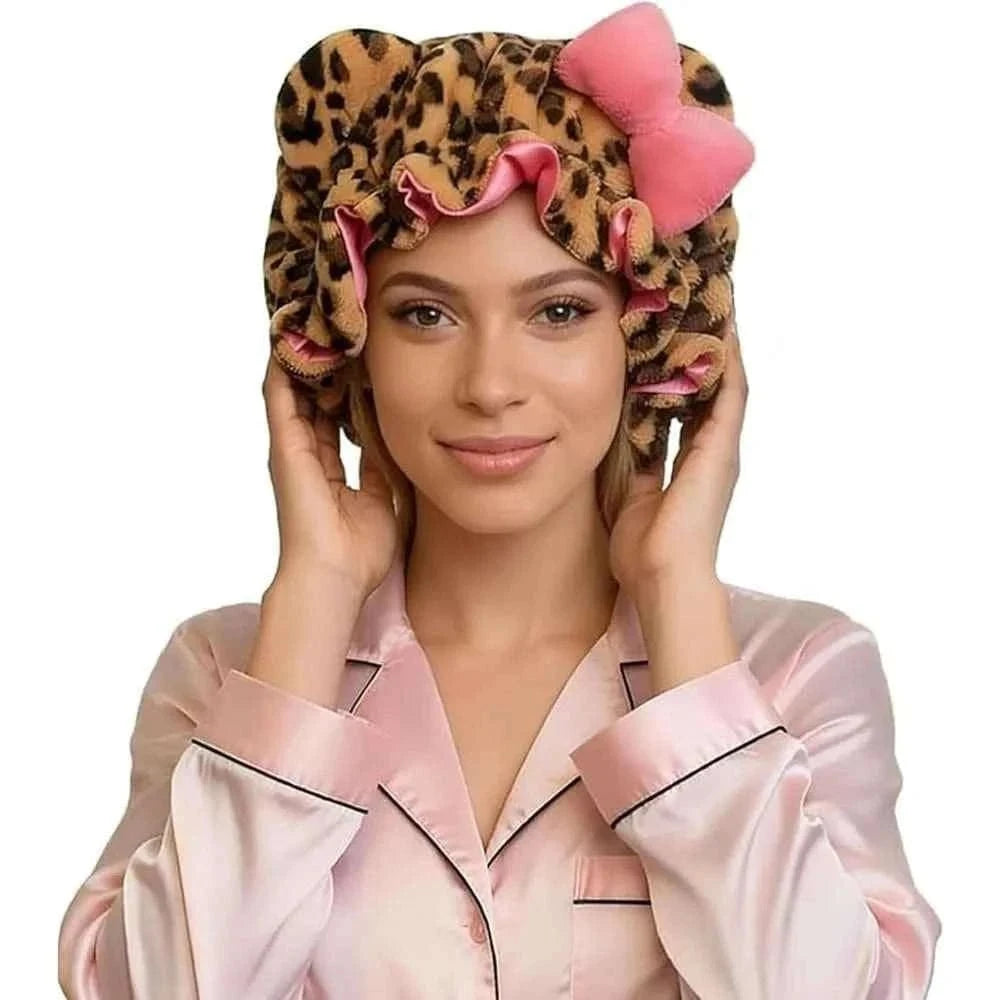 Luxury Leopard Pink Sleep Cap – Satin Lining, Frizz Control, Stretch Fit for Curly Hair