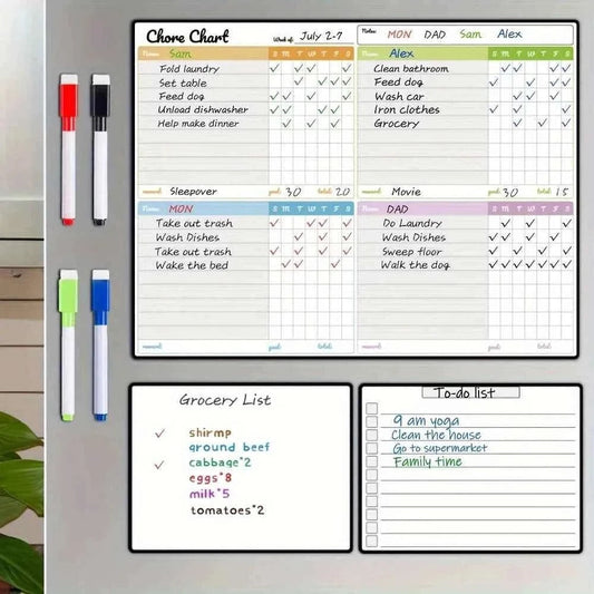 Magnetic Dry-Erase Chore Chart Set Families, Suitable Teens And Adults - Includes 1 Chore Chart And 2 Dry-Erase Boards/Shopping