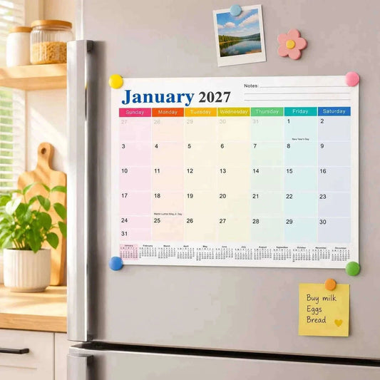 Magnetic Fridge Calendar 2027-2028, 18-Month Magnetic Calendar, Large Magnetic Planner for Home and Office Calendar + Stickers