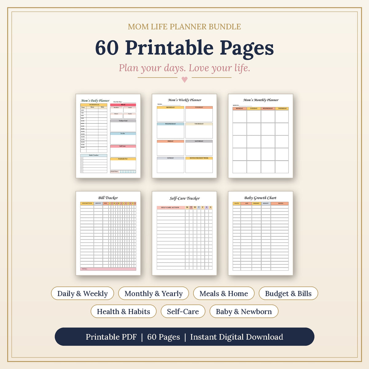 Mom Life Planner Bundle | Printable Daily, Weekly & Monthly Planner (PDF)