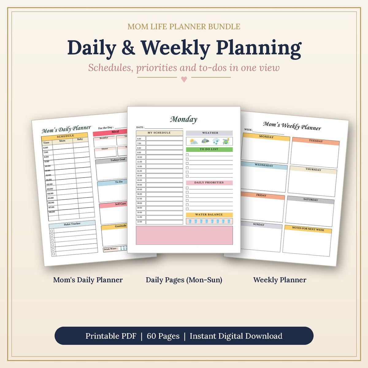 Mom Life Planner Bundle | Printable Daily, Weekly & Monthly Planner (PDF)