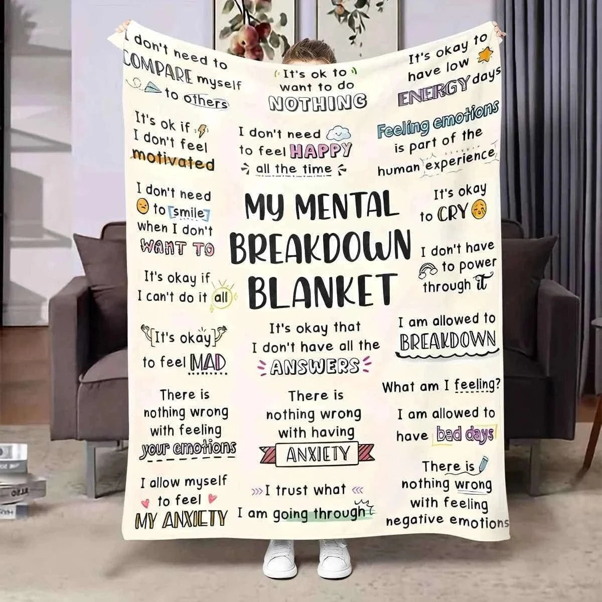 Flannel Blanket My Mental Breakdown Blanket Printed for Kids Bedroom Decoration Warm Soft Comfertable Blanket for Sofa Chair