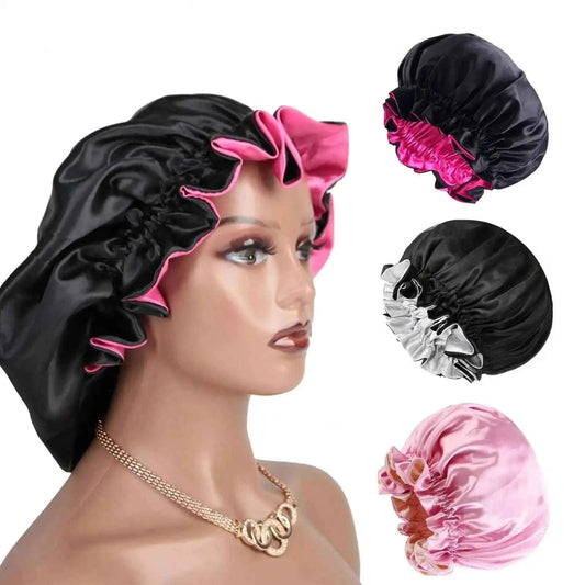 1pc Two Tone Satin Hat Silk Bonnet for Sleeping Satin Bonnets Double Layer Reversible Hair Cap Bonnet for Women Long Curly Braid