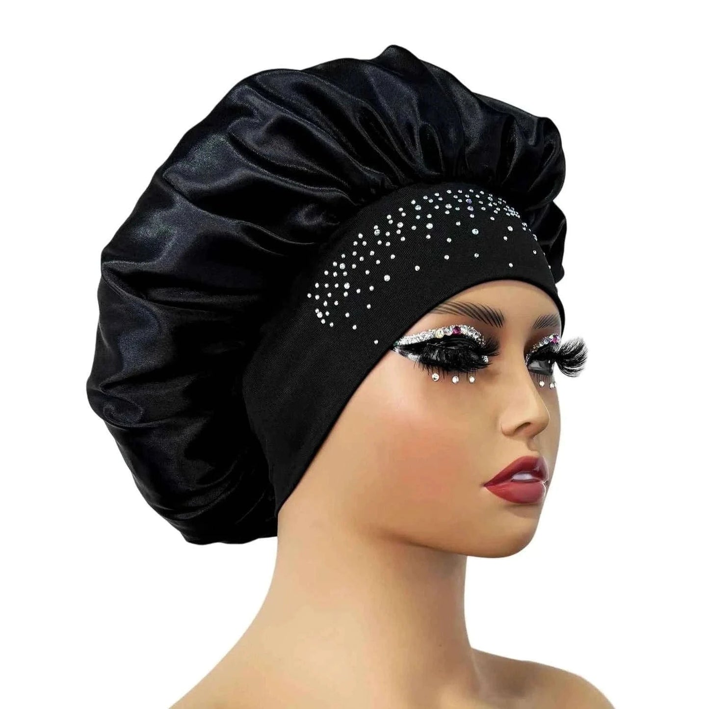 New Women Satin Rhinestone Sleeping Hat Hair Care Salon Makeup Headband Muslim Hijab Head Cover Bonnet Shower Cap Accessories