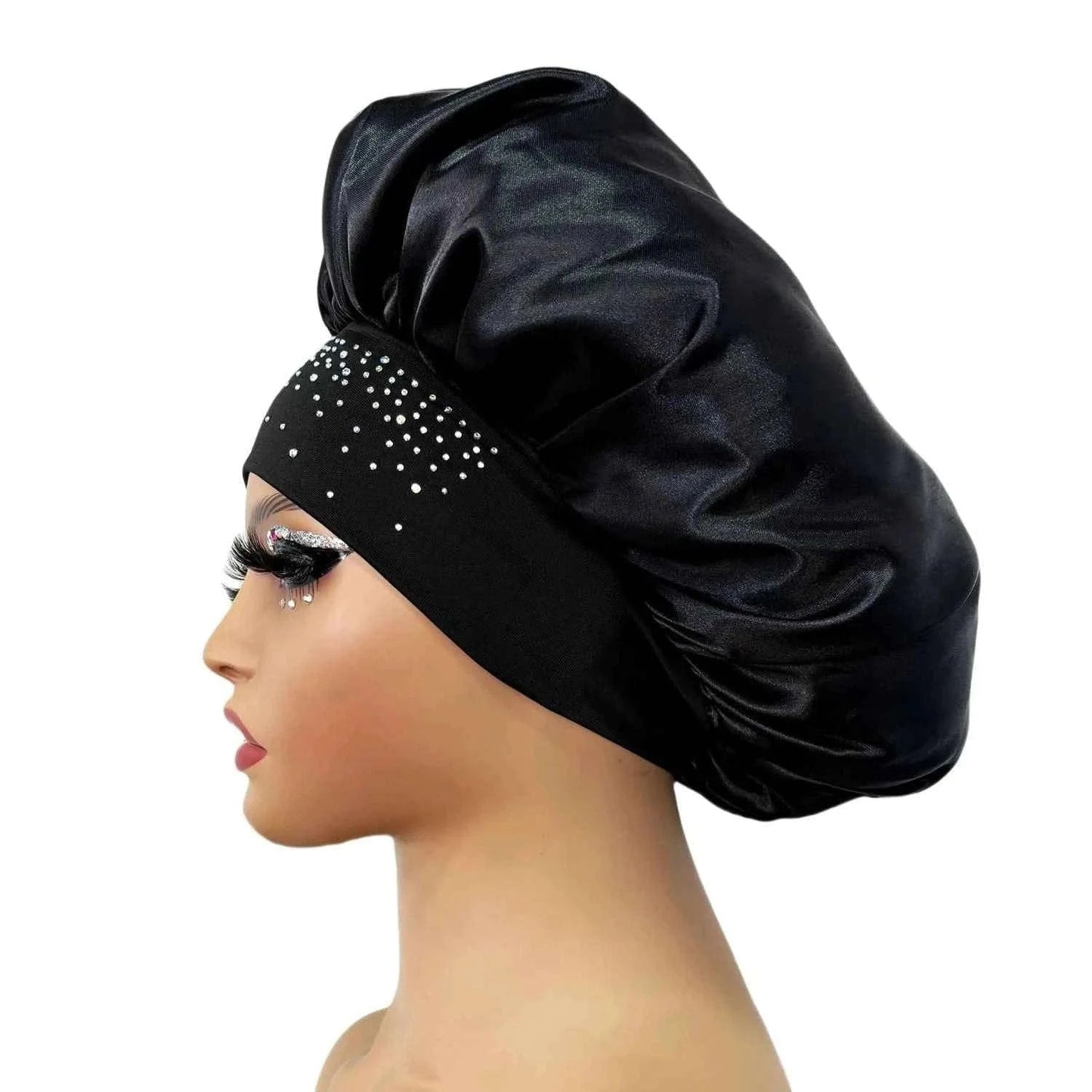 New Women Satin Rhinestone Sleeping Hat Hair Care Salon Makeup Headband Muslim Hijab Head Cover Bonnet Shower Cap Accessories