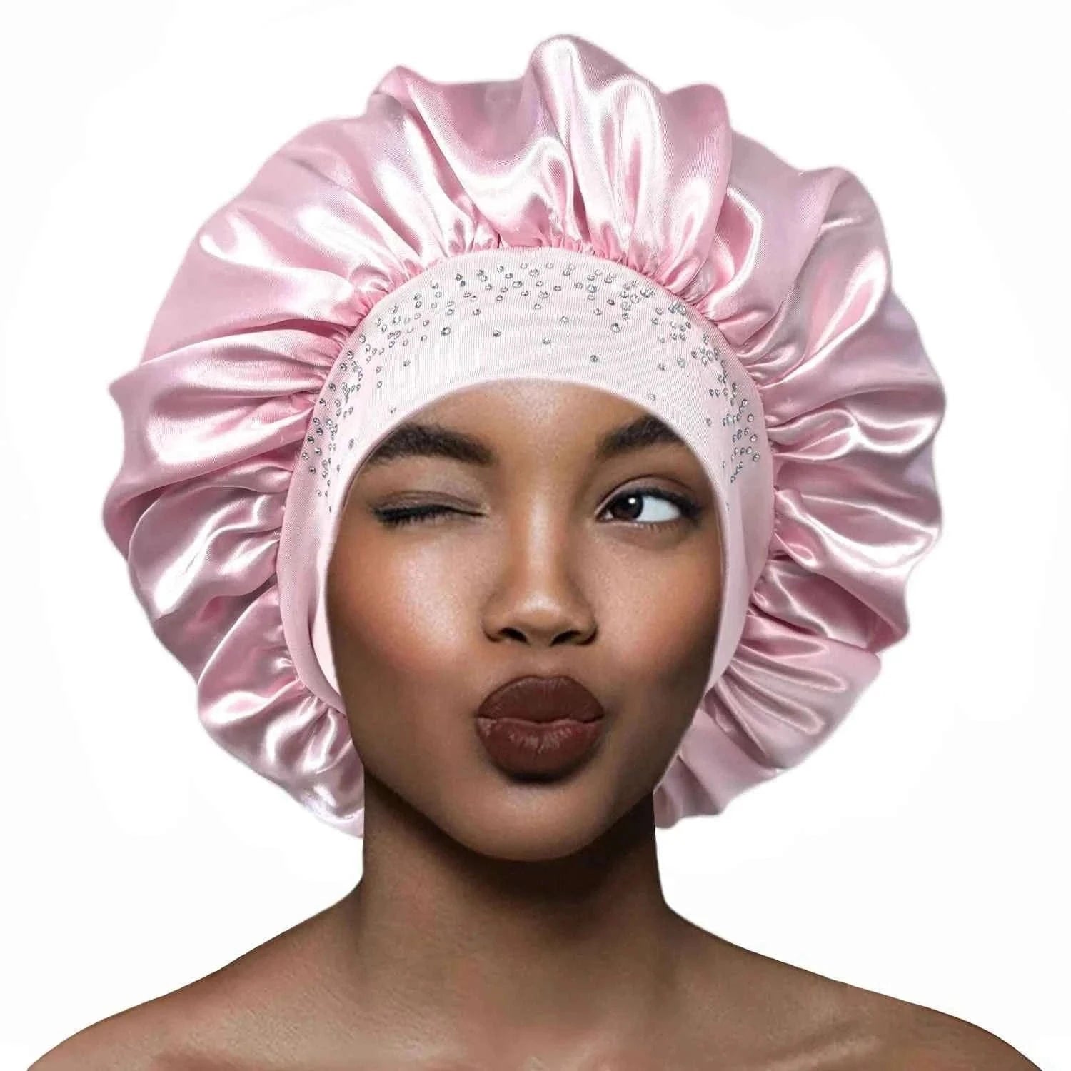 New Women Satin Rhinestone Sleeping Hat Hair Care Salon Makeup Headband Muslim Hijab Head Cover Bonnet Shower Cap Accessories