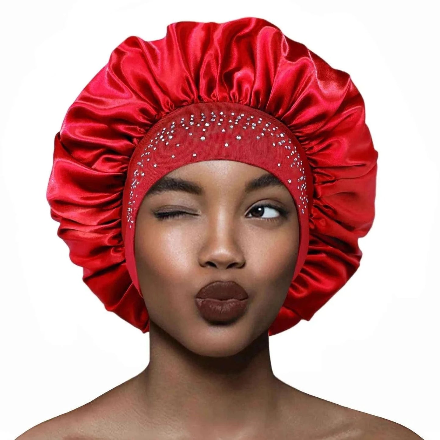 New Women Satin Rhinestone Sleeping Hat Hair Care Salon Makeup Headband Muslim Hijab Head Cover Bonnet Shower Cap Accessories