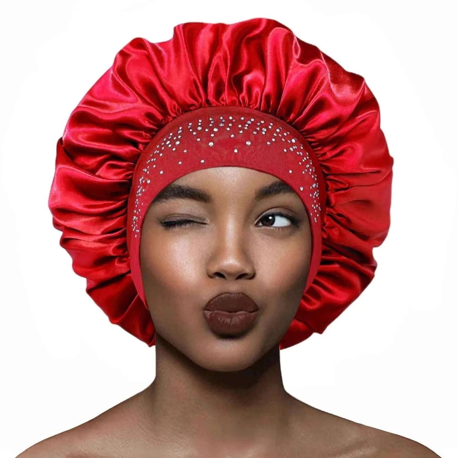 New Women Satin Rhinestone Sleeping Hat Hair Care Salon Makeup Headband Muslim Hijab Head Cover Bonnet Shower Cap Accessories